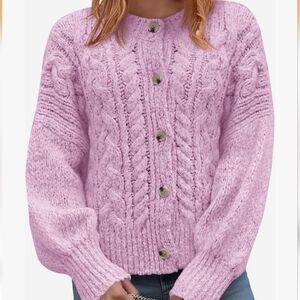 Cozy Lavender Cable Knit Button-Front Sweater